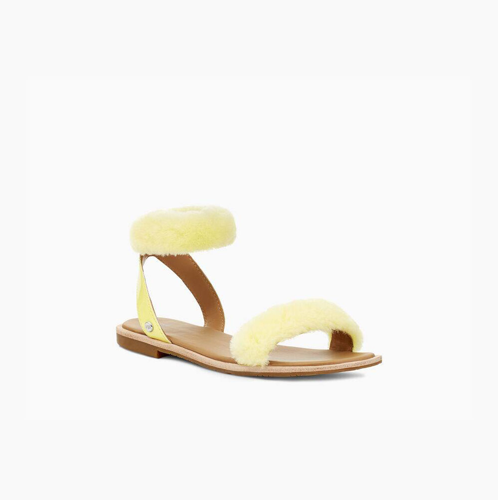 UGG Fluff Springs Patent Light Yellow Sandals for Women (UYMK59412)